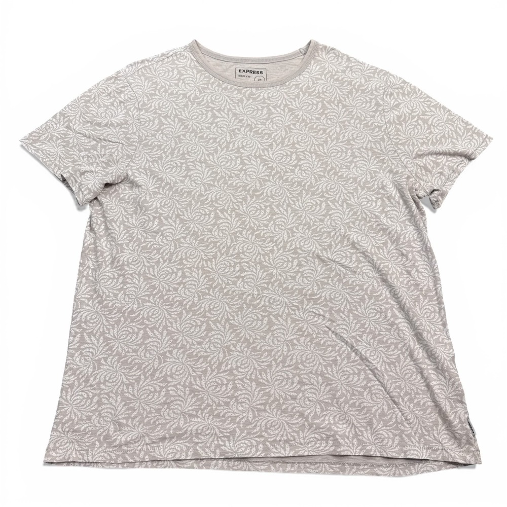 Express Patterned‎ AOP T Shirt Adult Size Large Ivory Crew Neck Casual Tee